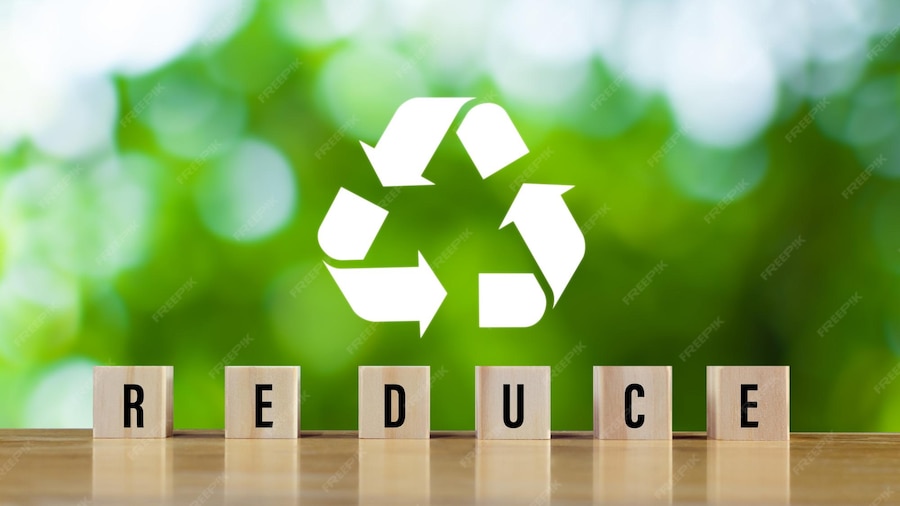 Premium Photo | Icons related to reduce on green background with wooden ...