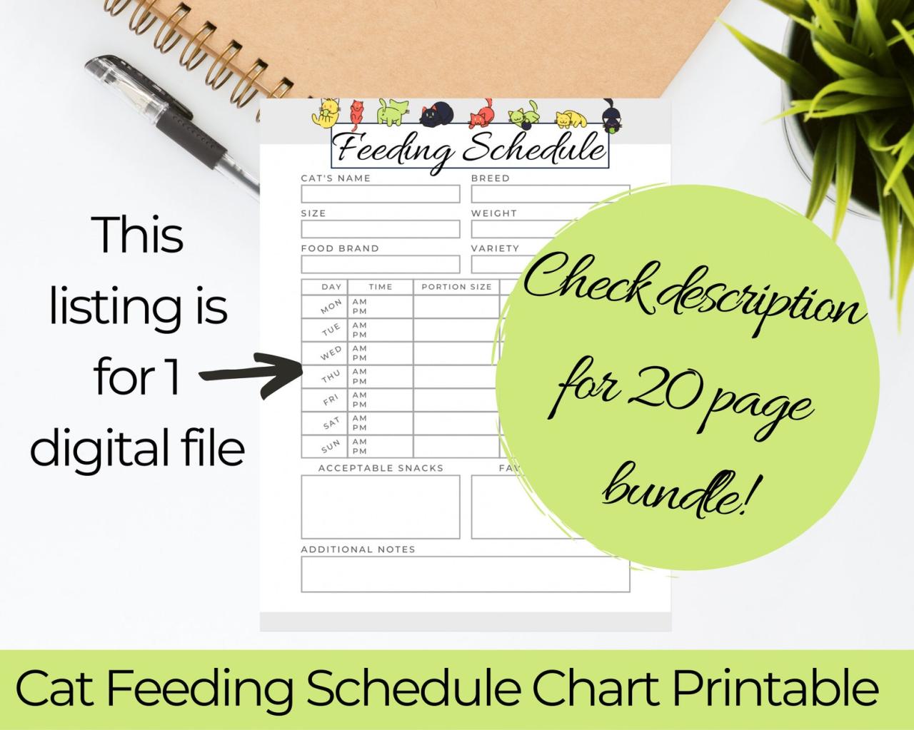 Cat Feeding Schedule Chart PDF Digital Download Printable US | Etsy